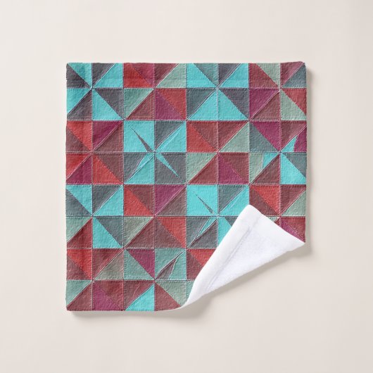 red, teal, purple, and gray quilt バスタオルセット (ウォッシュタオル)