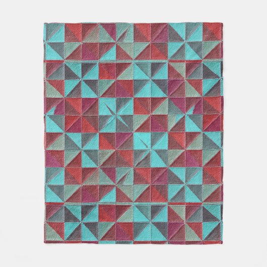 red, teal, purple, and gray quilt フリースブランケット (正面)