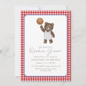 Red Teddy Rookie Year 1st Birthday Basketball 招待状 (正面)