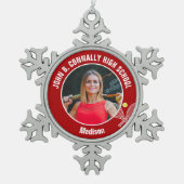 Red Tennis Player Photo High School Spirit スノーフレークピューターオーナメント (正面)