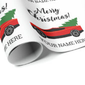 Red Tesla pickup truck with Christmas tree ラッピングペーパー (ロールコーナー)