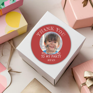 Red Thank you誕生日Boy写真 ラウンドシール