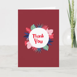Red Thank You card with tropical flowers カード