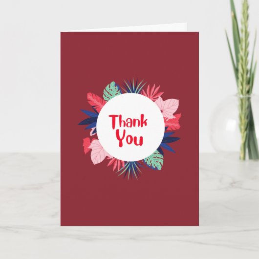 Red Thank You card with tropical flowers カード (正面)