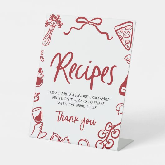 Red That's Amore Whimsical Italian Recipes Shower 台座サイン (正面)