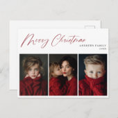 Red Three photo Christmas Holiday Design シーズンポストカード (正面/裏面)