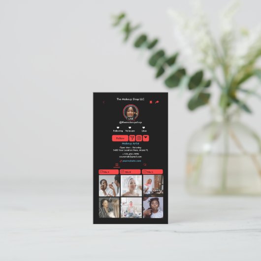 Red TikTokソーシャルメディアQRコード 名刺 (スタンド正面)