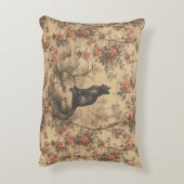 Red Toile Chinoiserie Cat Damask アクセントクッション (裏面(縦))