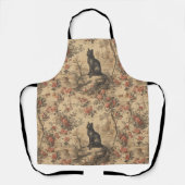 Red Toile Chinoiserie Cat Damask エプロン (正面)