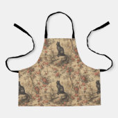 Red Toile Chinoiserie Cat Damask エプロン (正面)