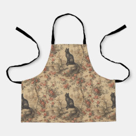 Red Toile Chinoiserie Cat Damask エプロン