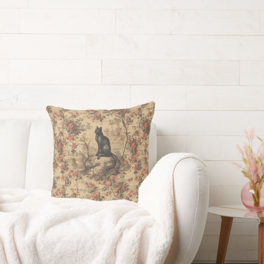 Red Toile Chinoiserie Cat Damask クッション (ソファ)