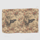 Red Toile Chinoiserie Cat Damask ゴルフタオル (横)