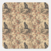 Red Toile Chinoiserie Cat Damask スクエアシール (正面)