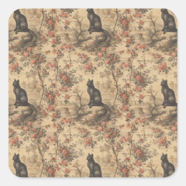 Red Toile Chinoiserie Cat Damask スクエアシール