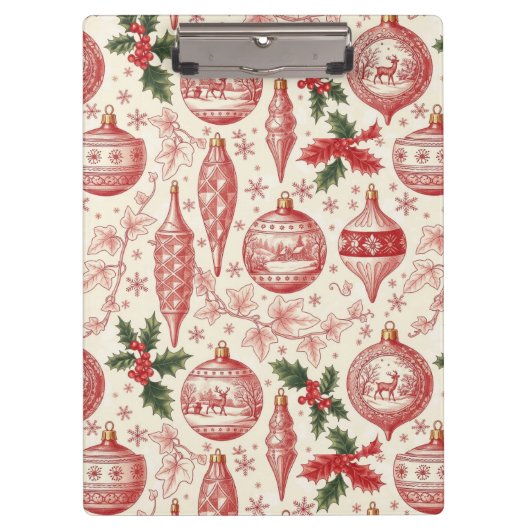Red Toile Chinoiserie Christmas Ornaments クリップボード (正面)