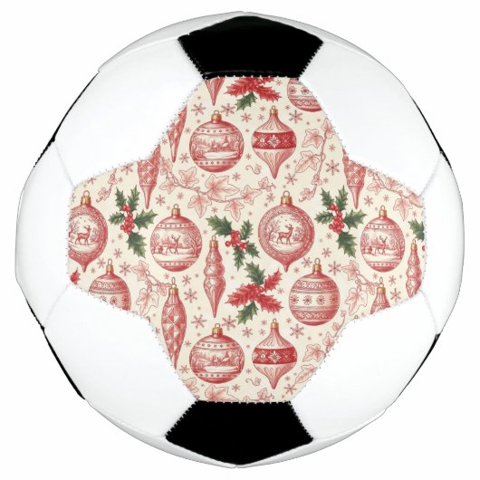 Red Toile Chinoiserie Christmas Ornaments サッカーボール (正面)