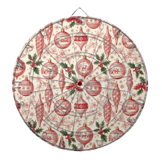 Red Toile Chinoiserie Christmas Ornaments ダーツボード (正面)