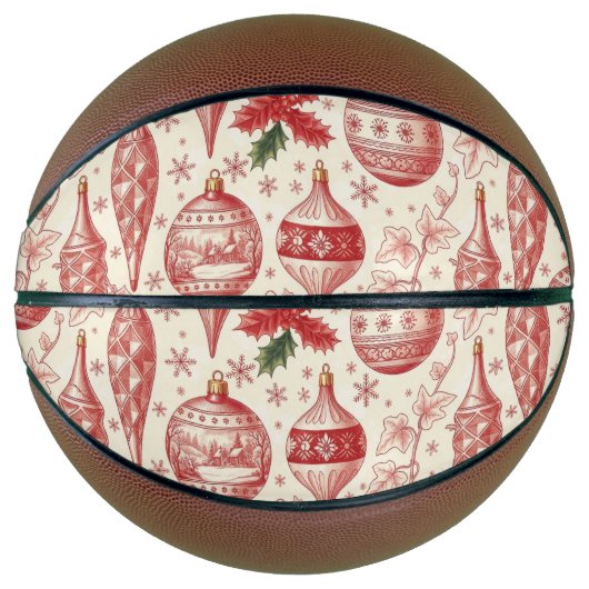 Red Toile Chinoiserie Christmas Ornaments バスケットボール (正面)