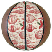 Red Toile Chinoiserie Christmas Ornaments バスケットボール (縦)