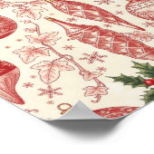 Red Toile Chinoiserie Christmas Ornaments ポスター (角)