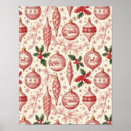 Red Toile Chinoiserie Christmas Ornaments ポスター