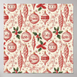 Red Toile Chinoiserie Christmas Ornaments ポスター