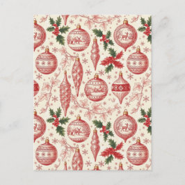 Red Toile Chinoiserie Christmas Ornaments ポストカード