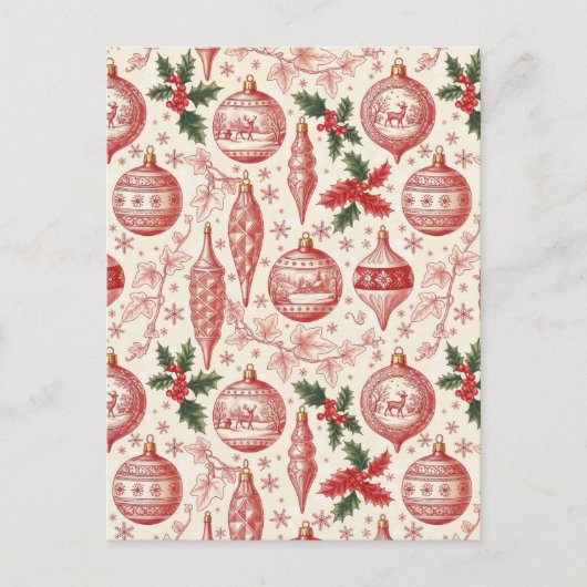 Red Toile Chinoiserie Christmas Ornaments ポストカード (正面)