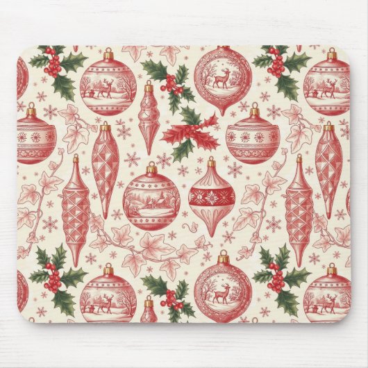 Red Toile Chinoiserie Christmas Ornaments マウスパッド (正面)