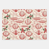 Red Toile Chinoiserie Christmas Ornaments ラッピングペーパーシート (正面)
