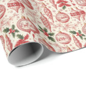 Red Toile Chinoiserie Christmas Ornaments ラッピングペーパー (ロールコーナー)