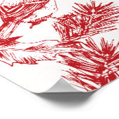  Red Toile Christmas Bird and Pine Poster ポスター (角)