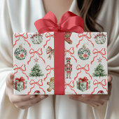Red Toile Christmas Wrapping Paper Red Bow ラッピングペーパー