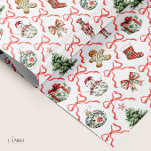 Red Toile Christmas Wrapping Paper Red Bow ラッピングペーパー