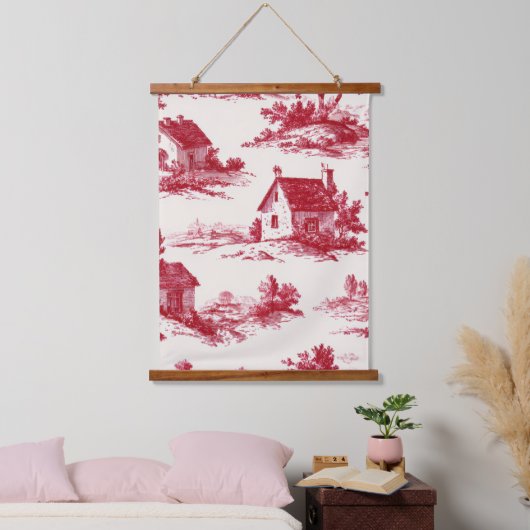 Red Toile Countryside Scene (11) 吊り下げ型タペストリー (寝室)