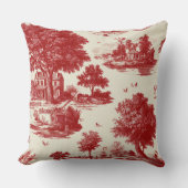 Red Toile Countryside Scene (12) クッション (正面)