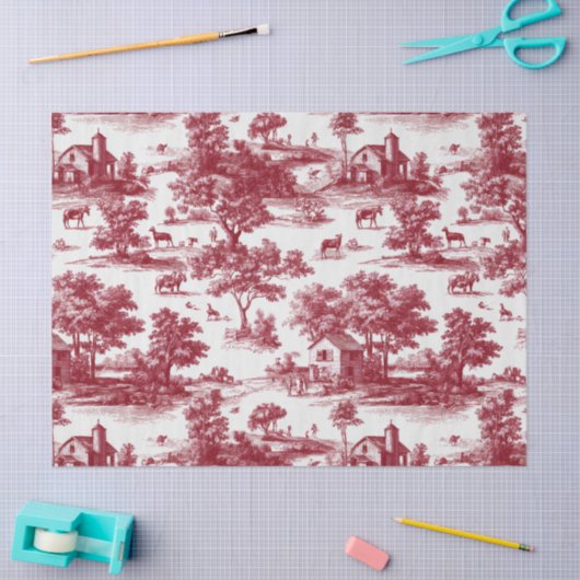 Red Toile Countryside Scene (6) 薄葉紙 (クラフト)