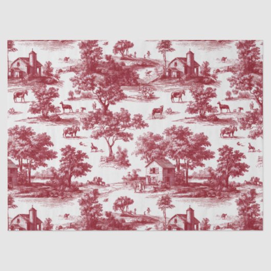 Red Toile Countryside Scene (6) 薄葉紙 (正面)