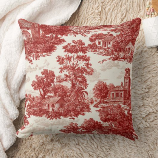 Red Toile Countryside Scene (8) クッション (ブランケット)