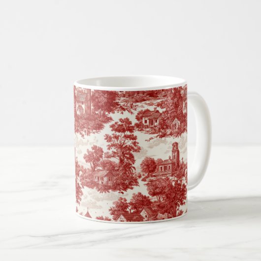 Red Toile Countryside Scene (8) コーヒーマグカップ (正面右)
