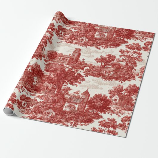 Red Toile Countryside Scene (8) ラッピングペーパー (アンロールド)