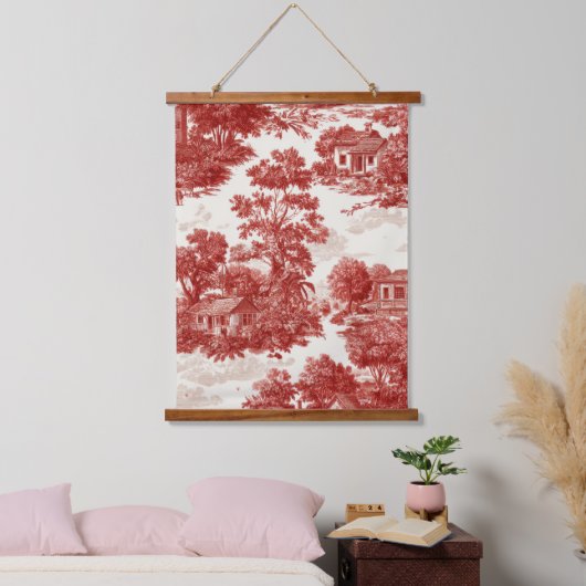 Red Toile Countryside Scene (8) 吊り下げ型タペストリー (寝室)