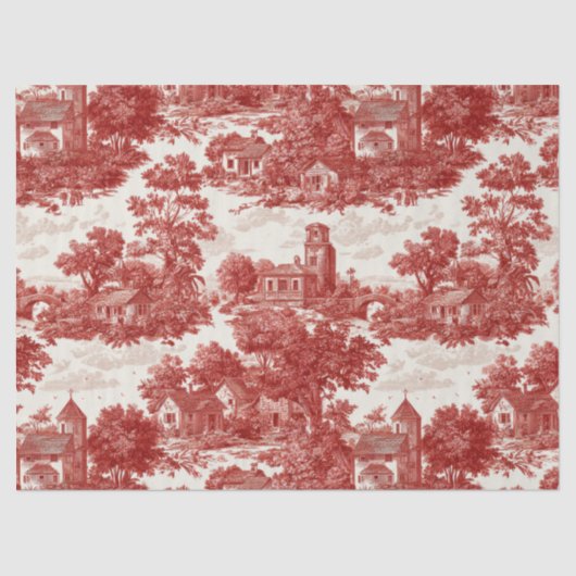 Red Toile Countryside Scene (8) 薄葉紙 (正面)