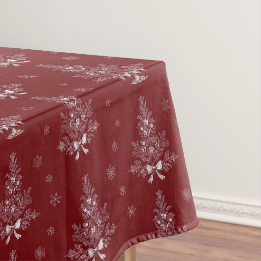 Red Toile De Jouy Coquette Christmas Foliage テーブルクロス (インサイチュ)