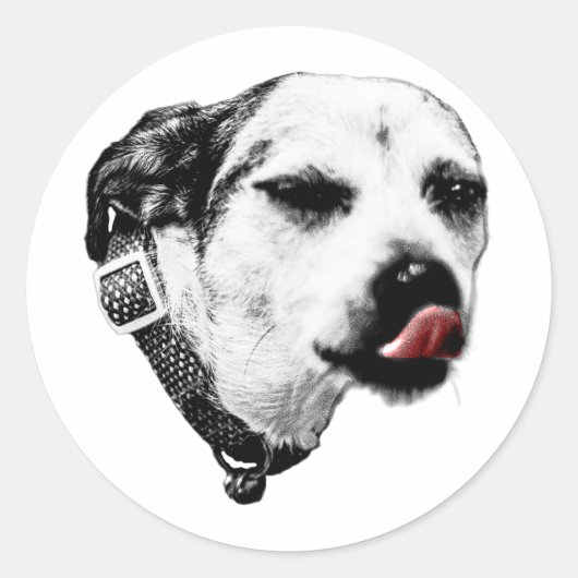  Red Tongue Terrier Sticker – Wink & Sass ラウンドシール (正面)