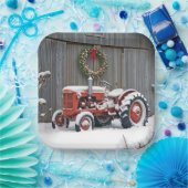 Red Tractor With Christmas Wreath ペーパープレート (パーティー)
