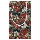 Red Traditional Christmas Floral and Pinecone  スモールペーパーバッグ (正面)