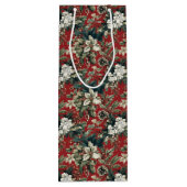 Red Traditional Christmas Floral and Pinecone ワインギフトバッグ (裏面)