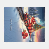 Red Train Christmas Tree Fleece Blanket フリースブランケット (正面(横))